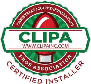 clipa icon A logo with green and red colors that says, "Christmas Light Installation Certified Installer. www.CLIPA.com Pros Association.